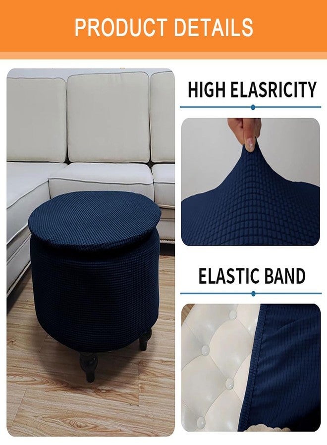 غطاء عثماني دائري من لوسينويرت، قابل للتمدد، ناعم، مناسب لتخزين القدمين، غطاء عثماني قابل للطي، غطاء كرسي قابل للطي، واقي أثاث، لون أزرق داكن، ديكور منزلي - Image 3